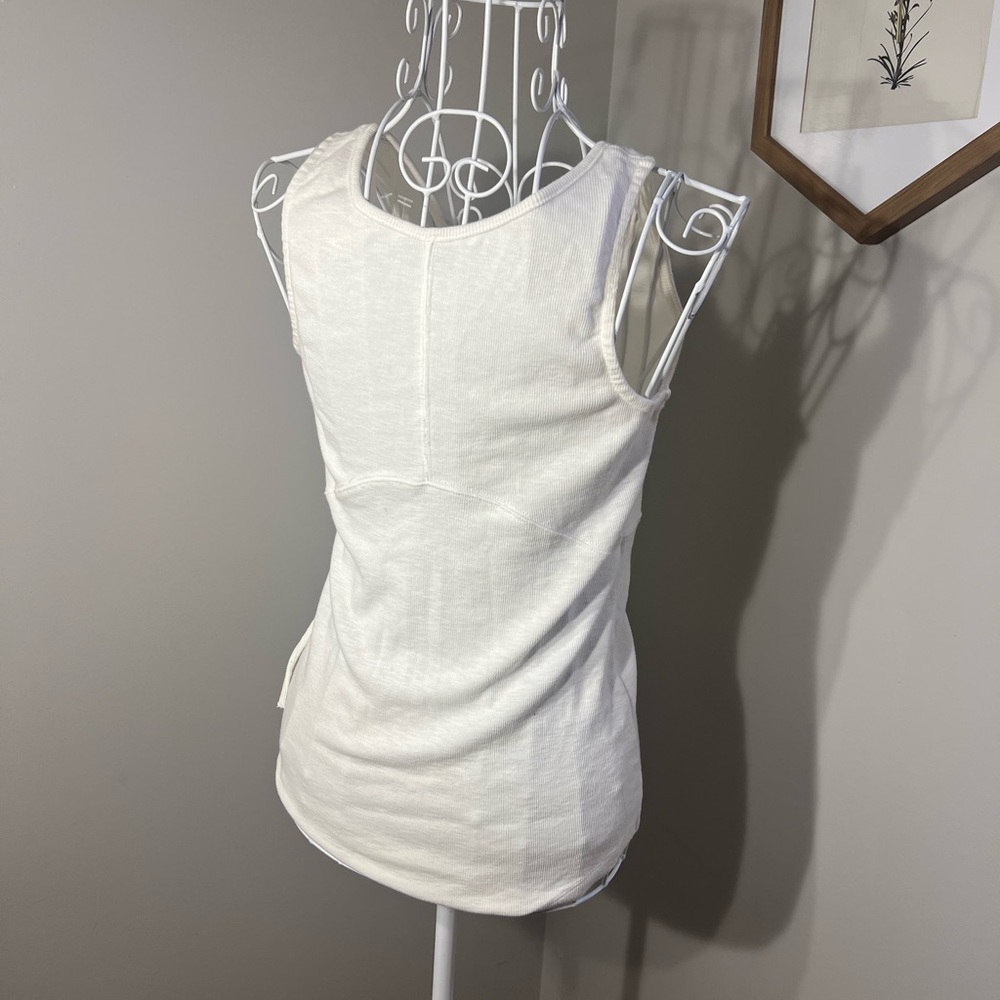 Women’s Free People White Ribbed Lace Up Front Tank Top Size M/L - Picture 3 of 7